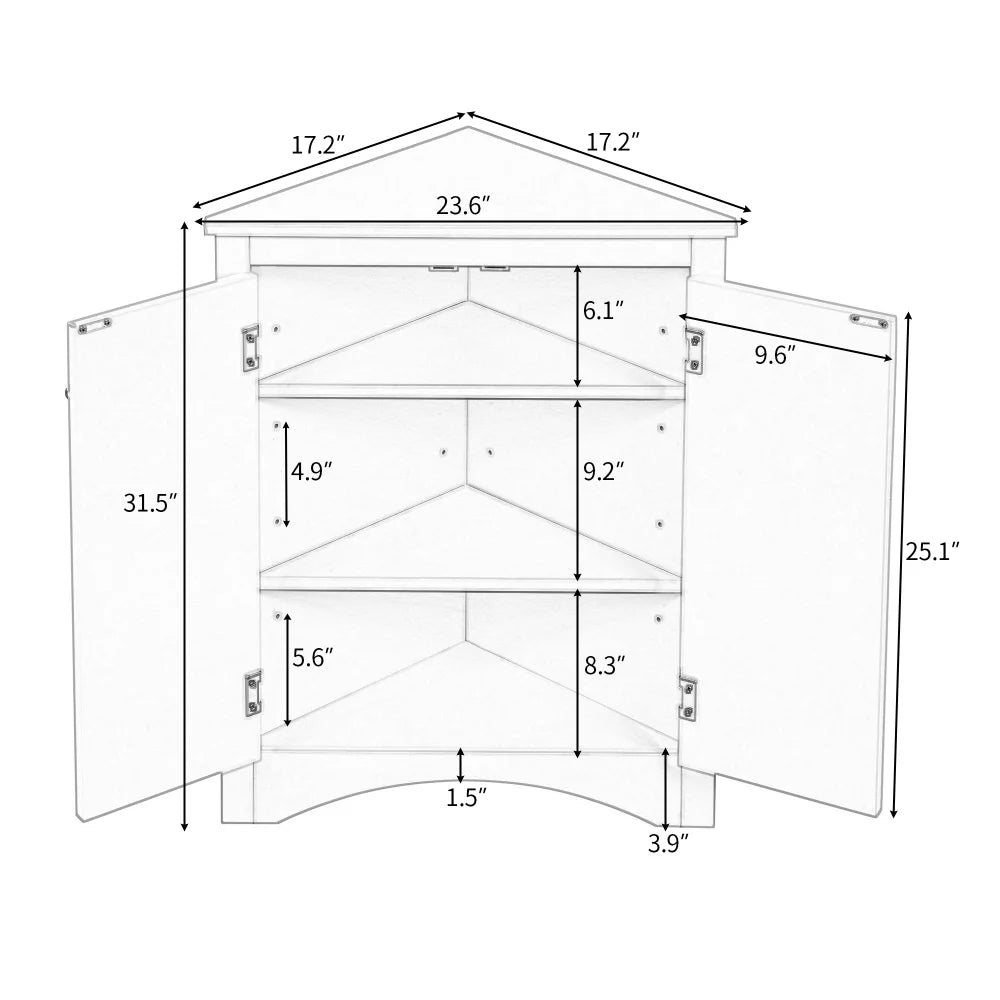 Home Floor Corner Cabinet with Adjustable Shelves and Two Doors, Triangle Bathroom Storage Cabinet - Product image 24