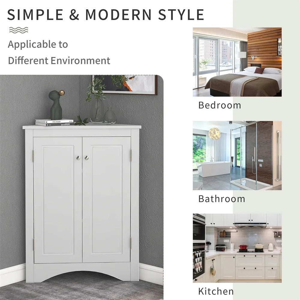 Home Floor Corner Cabinet with Adjustable Shelves and Two Doors, Triangle Bathroom Storage Cabinet - Product image 11