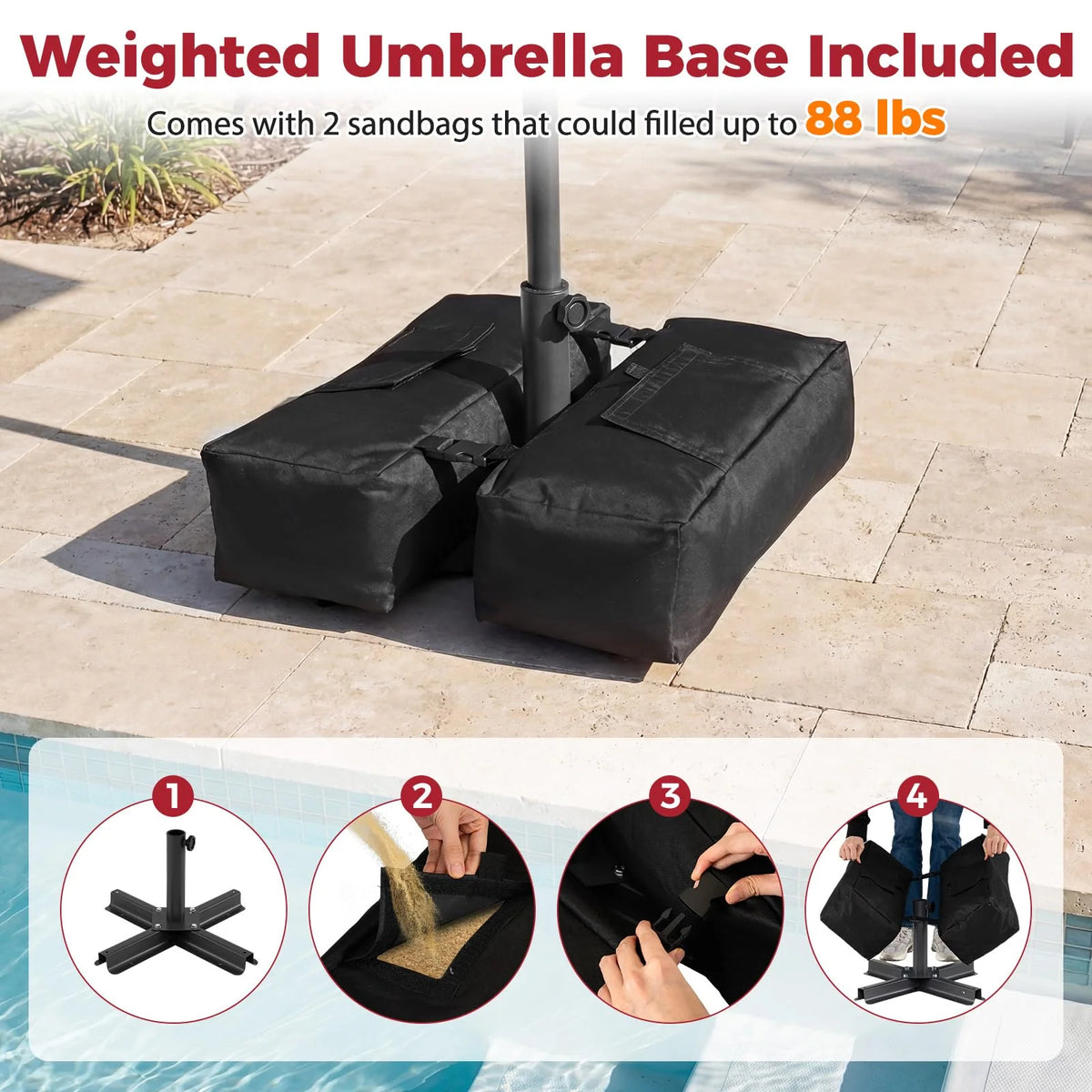 Tangkula 10 FT Patio Umbrella with Base Included with 2 Sandbags - Product image 6