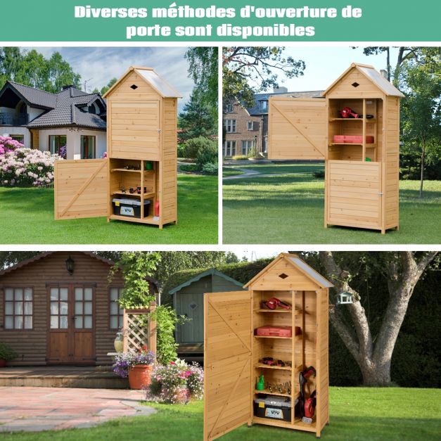 Outdoor garden shed with 5 shelves, lockable cabin in fir wood, galvanized sheet metal roof 20_0005485 -