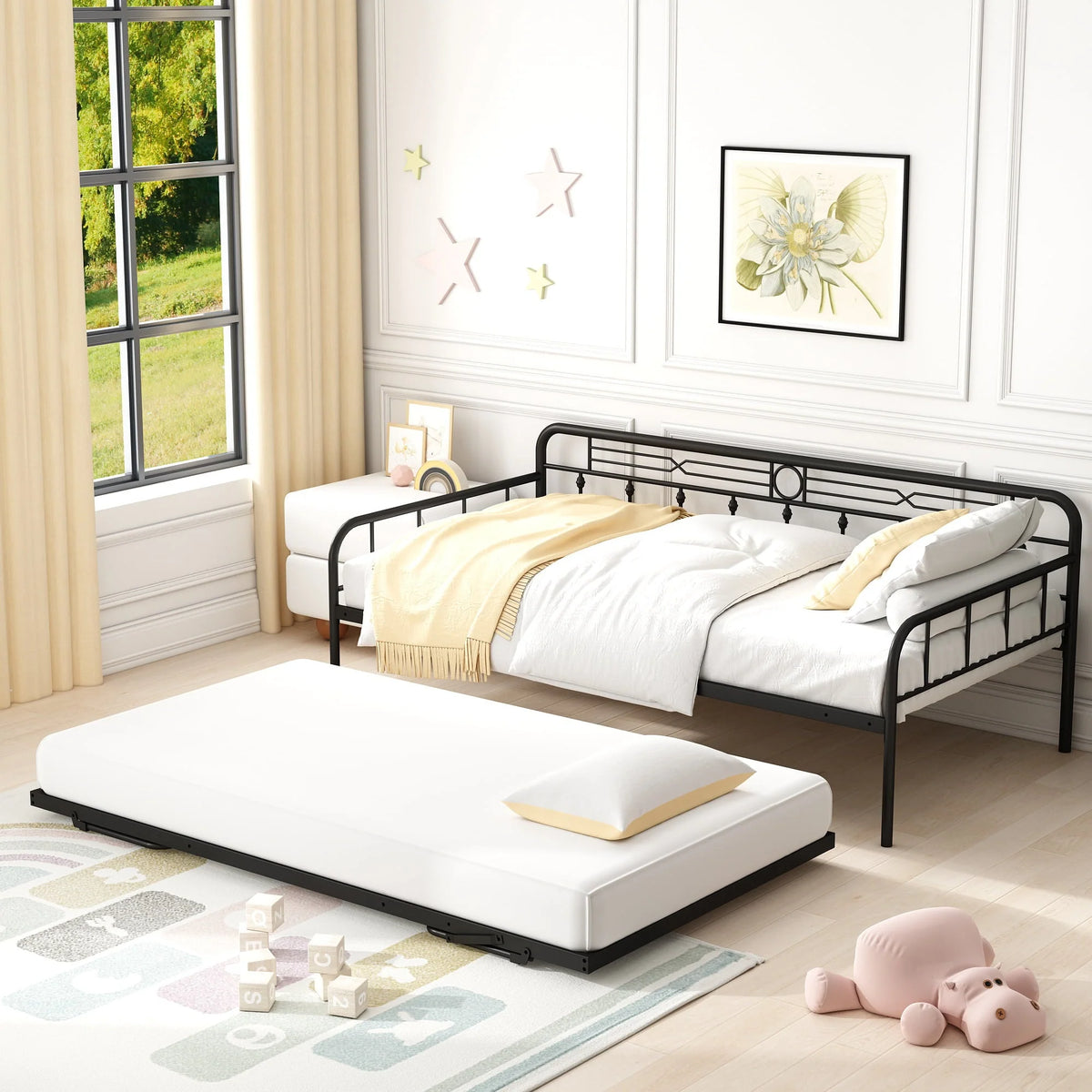 Sesslife Metal Daybed with Adjustable Trundle, Twin Size Daybed with Twin Size Pop up Trundle Bed, Heavy - Product image 2
