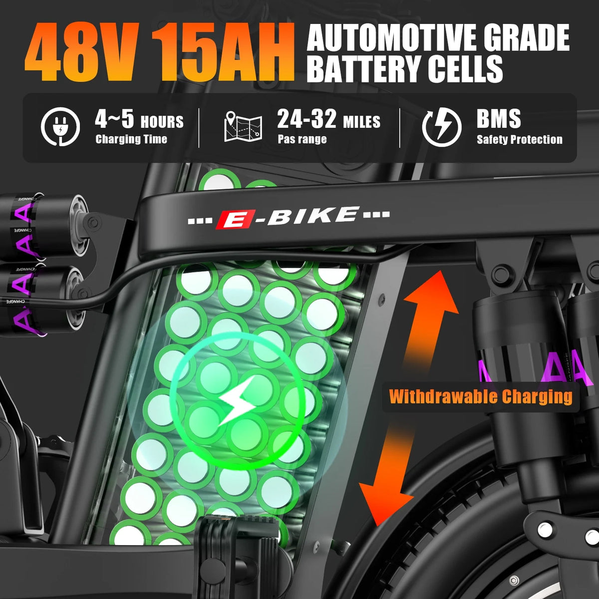 AZHAR 1200W Foldable Electric Bike for Adults, 48V 15ah Removable Battery, 14" Ebike, UL 2849 - Product image 8