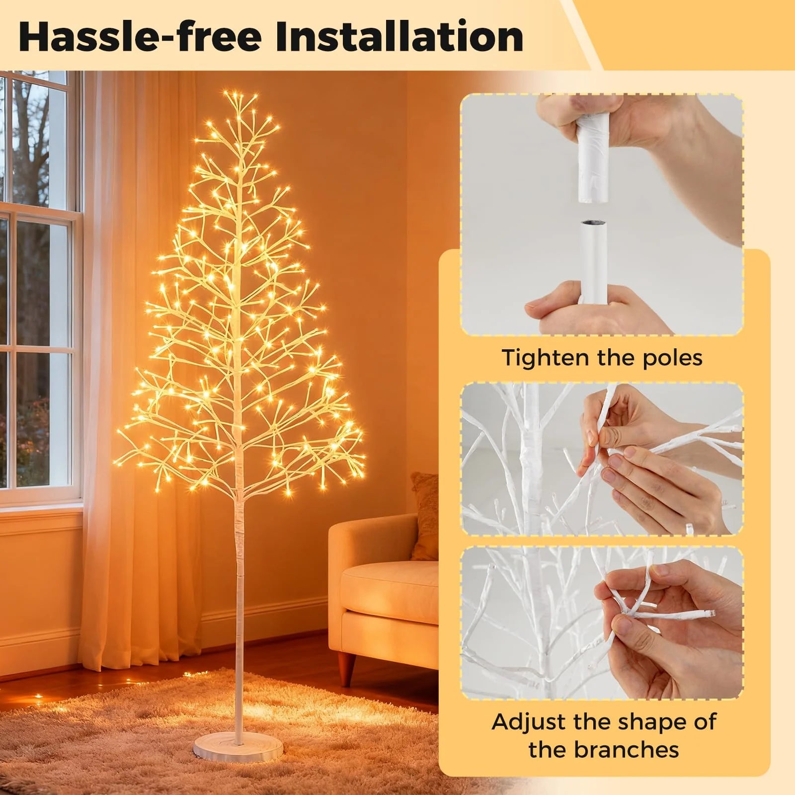 Tangkula Christmas Outdoor Lighted Birch Tree Pre-lit Decor with Warm White Light LED Lights - Product image 5