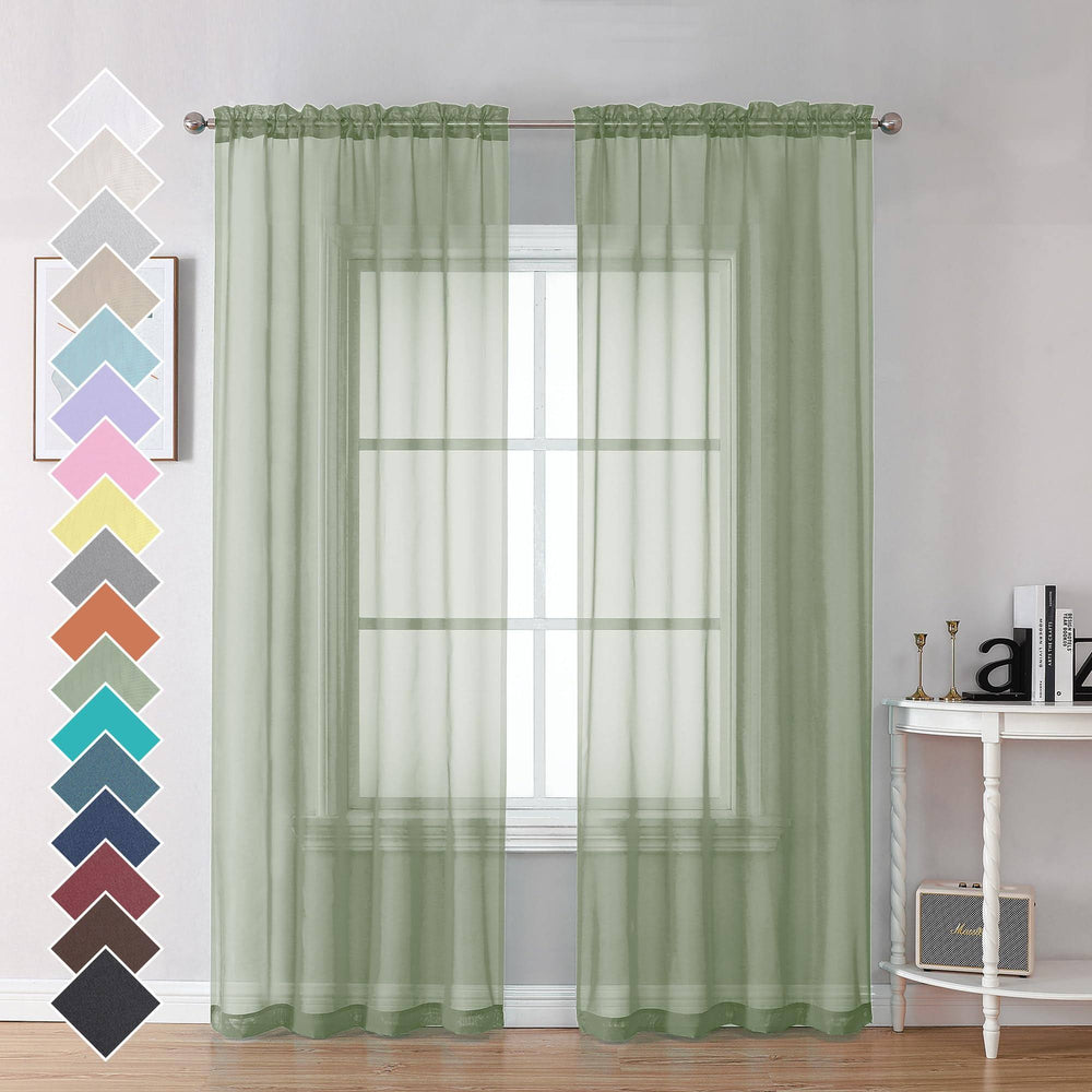 OVZME 2 Panels Sheer Sage Green Curtains 72 Inches Length Window Treatment for Kitchen