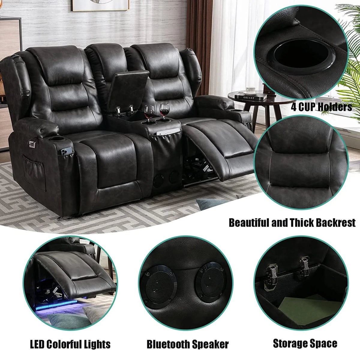 IPKIG Electric Home Theater Seating - Power Recline Chair Loveseat RV Sofa with Console - Product image 9