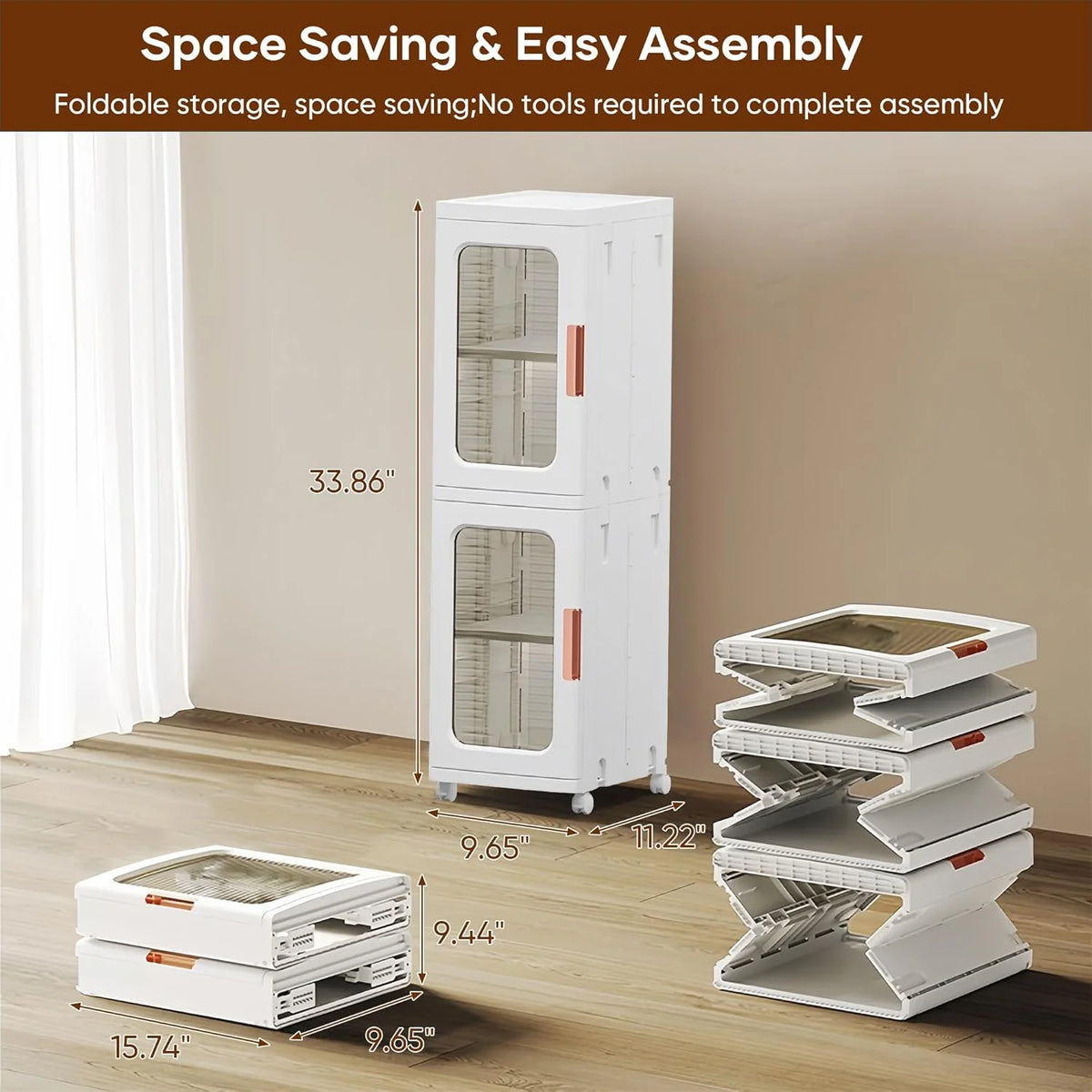 Slim Kitchen Pantry Storage Cabinet with Doors and Shelves, 3 - Tiers Plastic Narrow Storage Organizer - Product image 10