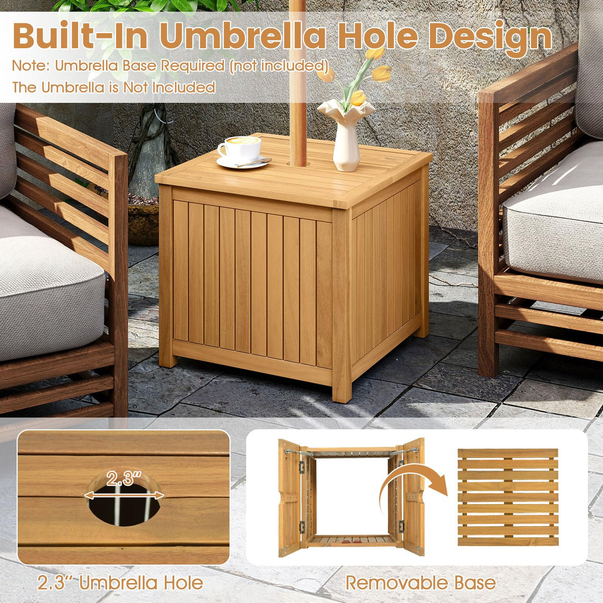 Tangkula 2-in-1 Outdoor Side Table with Storage Acacia Wood Slatted Coffee Table Square Slatted End Storage - Product image 4