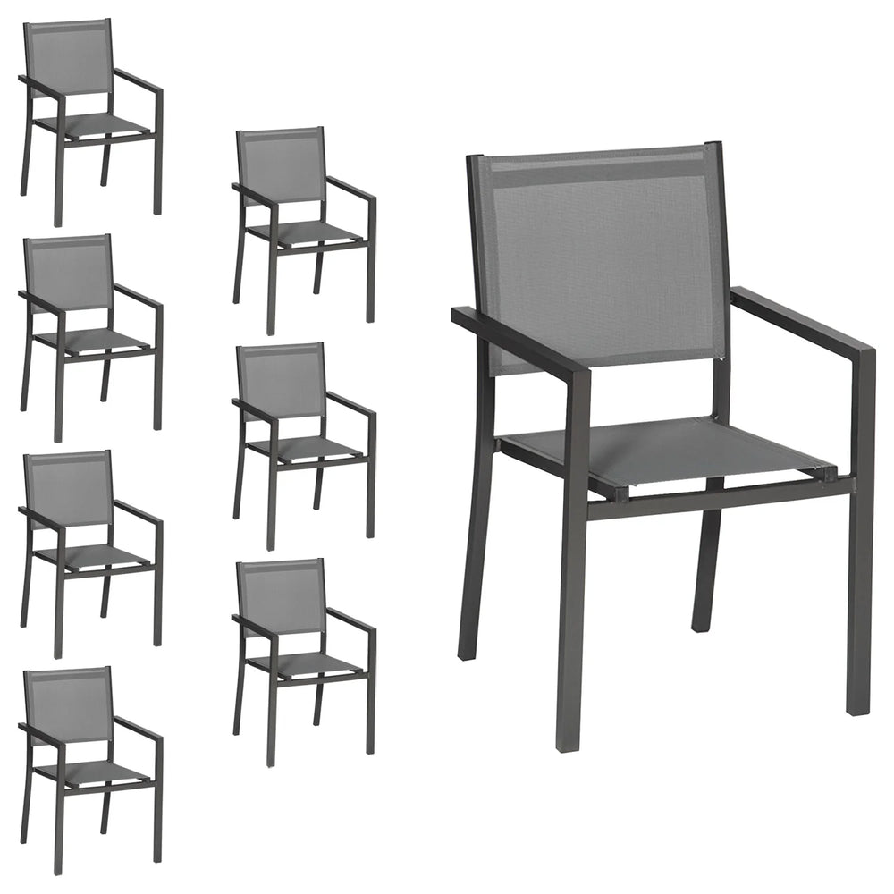 Set of 8 chairs in anthracite aluminum - gray textilene