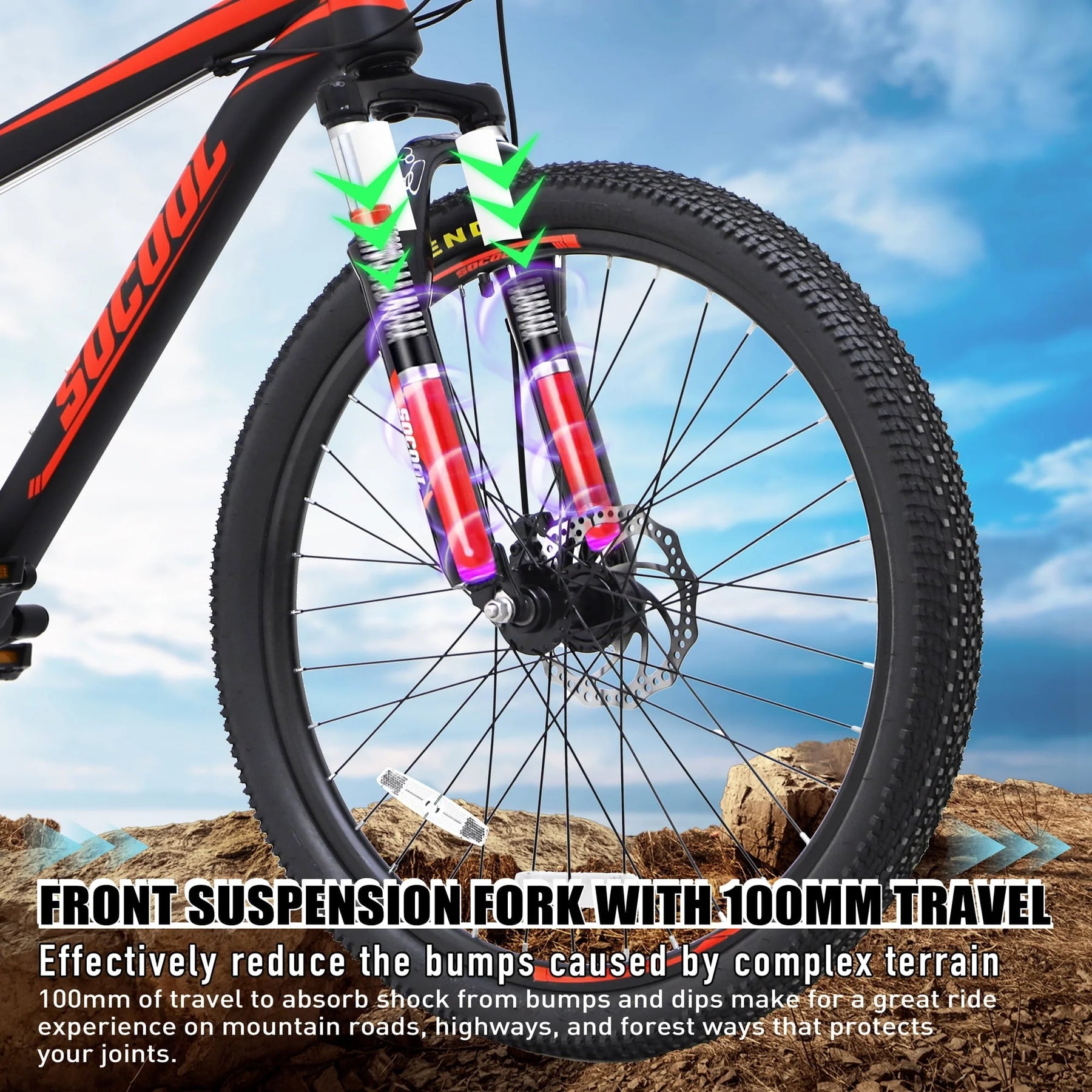 SOCOOL Mountain Bikes for Adults 26'' Bicycle, 21 - Speed - Orange & Black - Product image 3