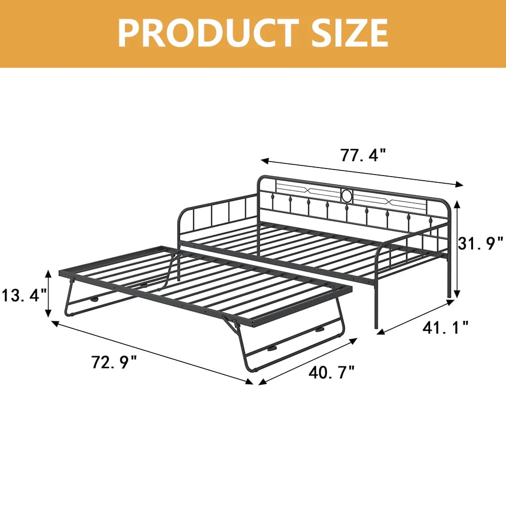 Sesslife Metal Daybed with Adjustable Trundle, Twin Size Daybed with Twin Size Pop up Trundle Bed, Heavy - Product image 5