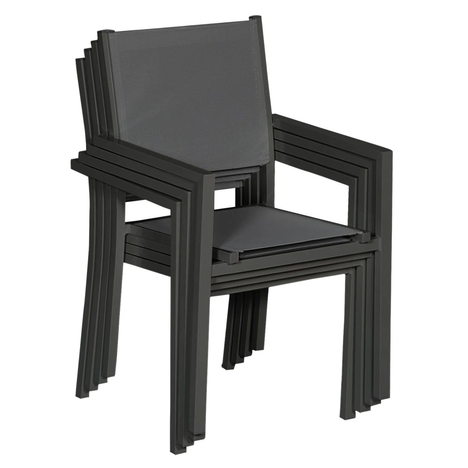 Set of 8 chairs in anthracite aluminum - gray textilene -