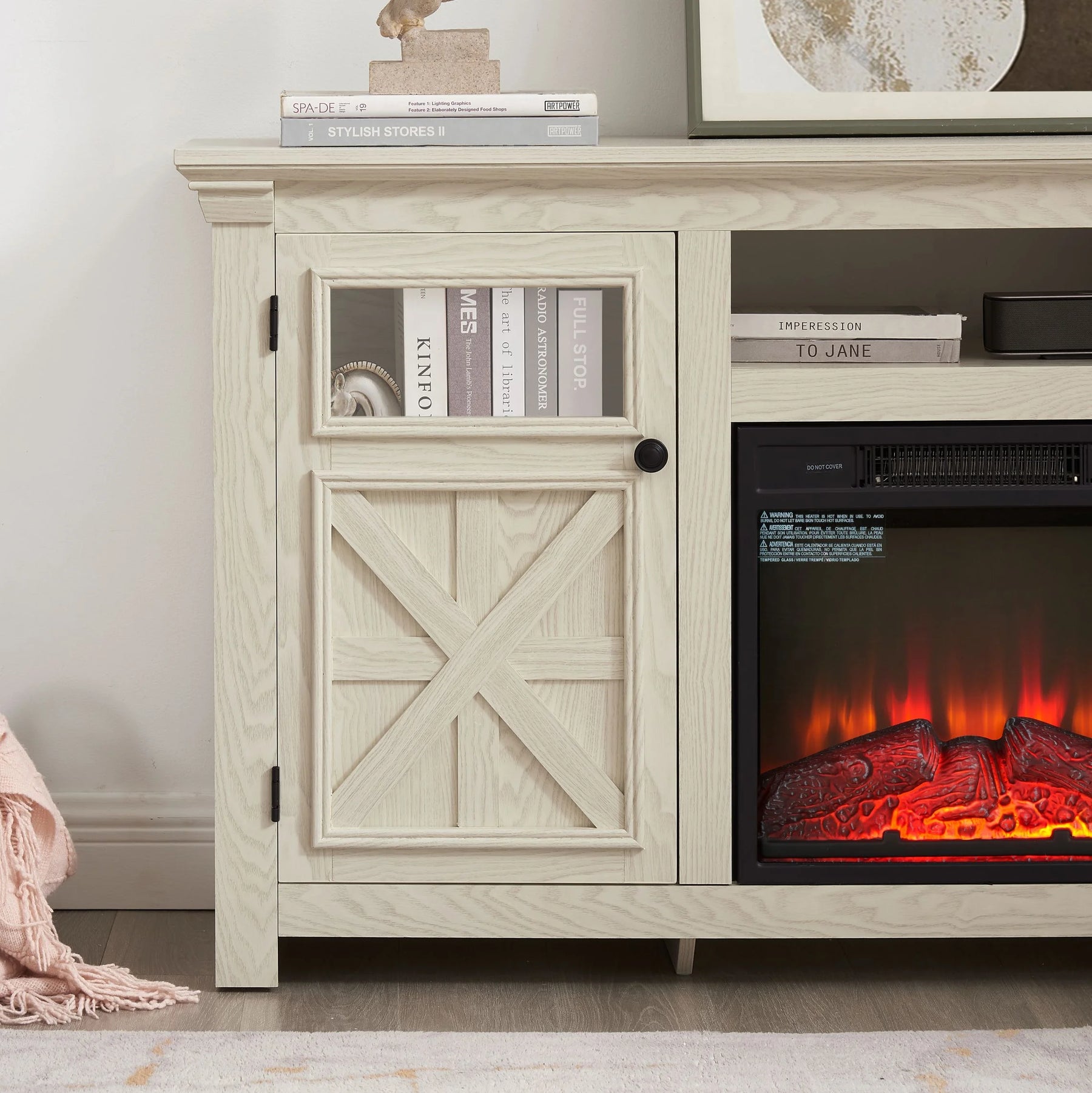60" Farmhouse Fireplace TV Stand for Tvs up to 70 in, Entertainment Center with 18" Electric Fireplace - Product image 8