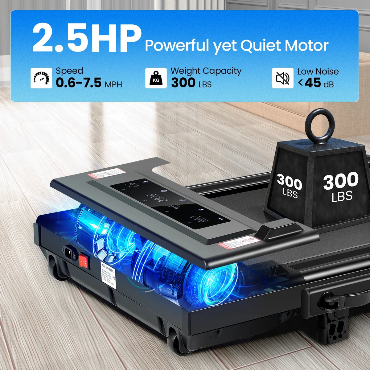 2 in 1 Walking Pad Treadmill with Incline, 2.5HP Under Desk Treadmill with Handle Remote Control & LED - Product image 13