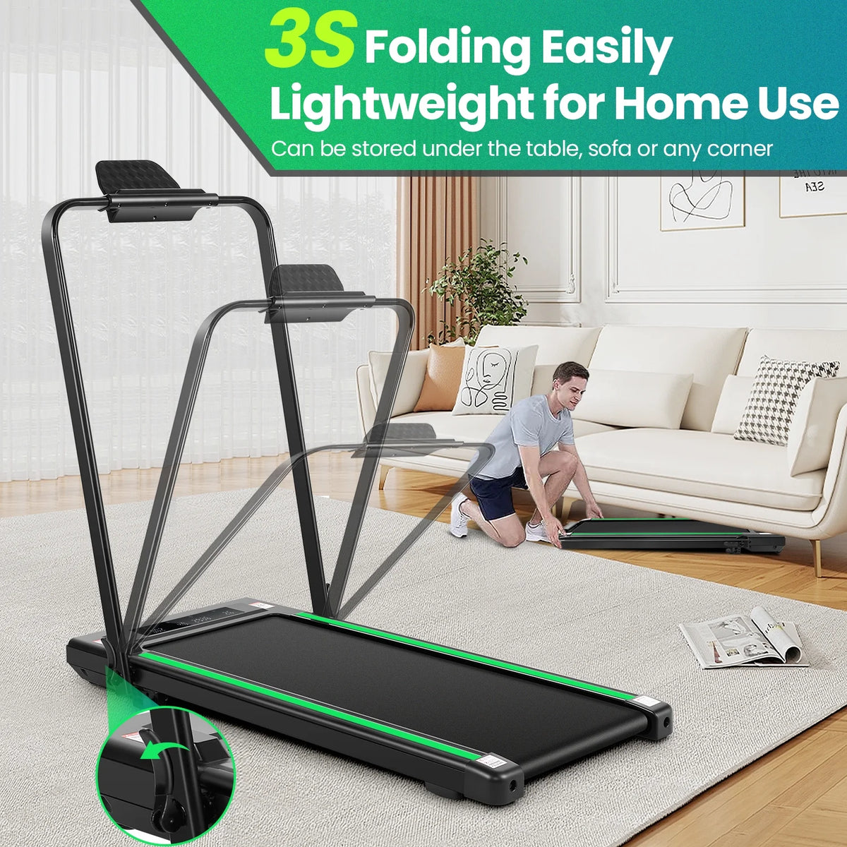 2 in 1 Walking Pad Treadmill with Incline, 2.5HP Under Desk Treadmill with Handle Remote Control & LED - Product image 6