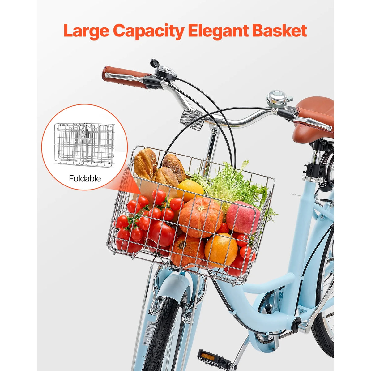 KFFKFF 26" Cruiser Bike, 7 - Speed, Pale Blue Coastal Riding Bike with Spacious Basket and Back Stand - Product image 5
