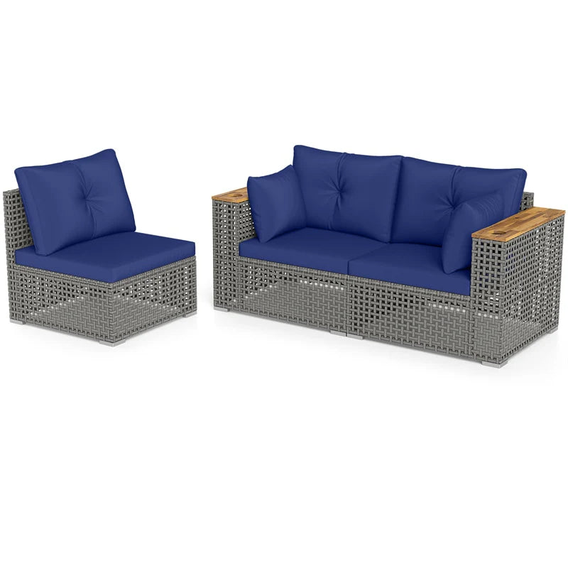 86.5" 3-Seat Patio Wicker Sofa, 3PCS Modular PE Rattan Sectional Furniture Set with Cup Holders & Wood - Product image 21