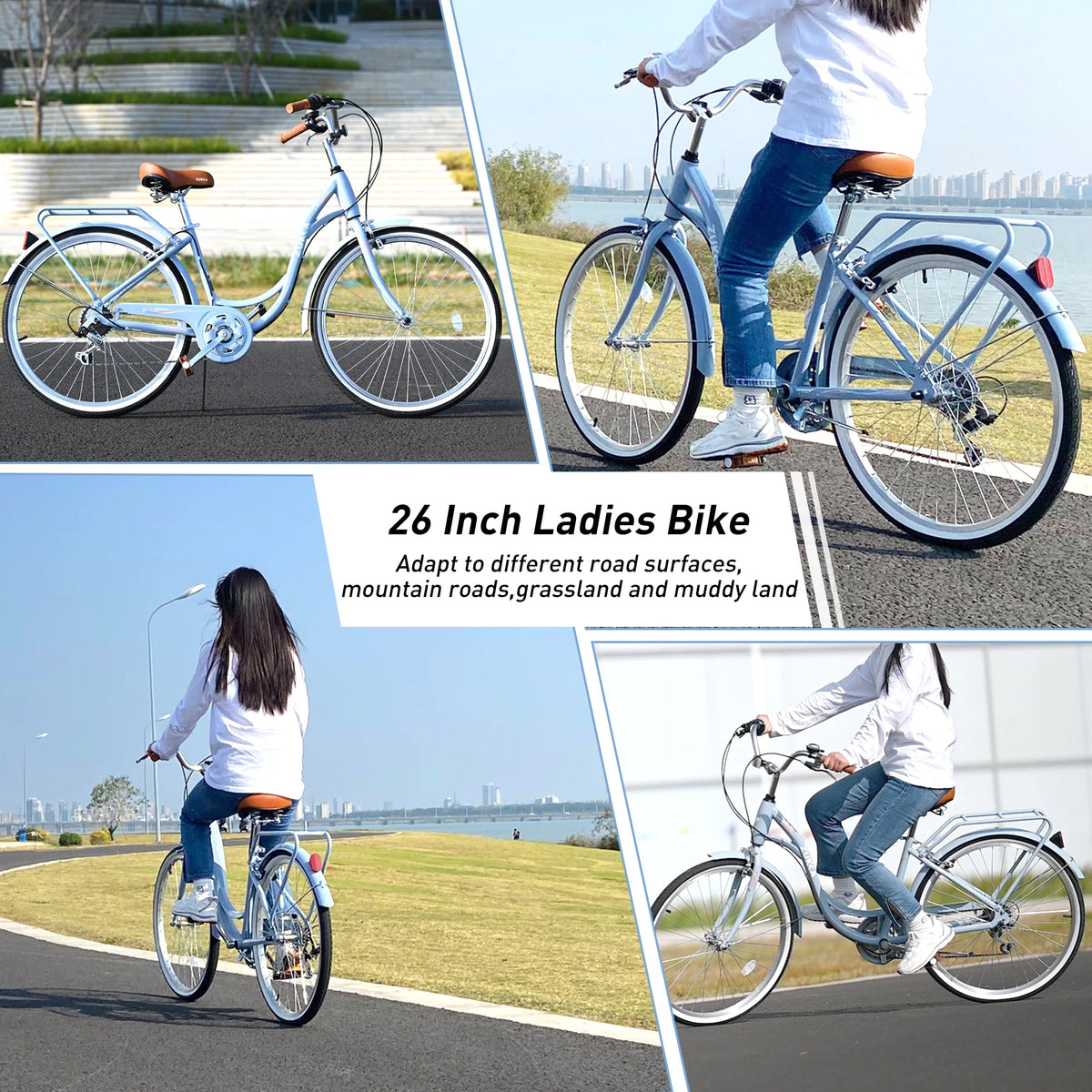 26 in Women'S Bike, Adult Cruiser Bicycle Shimano 7 Speed Steel Frame City Commuter Bike for Ladies, Green - Product image 6