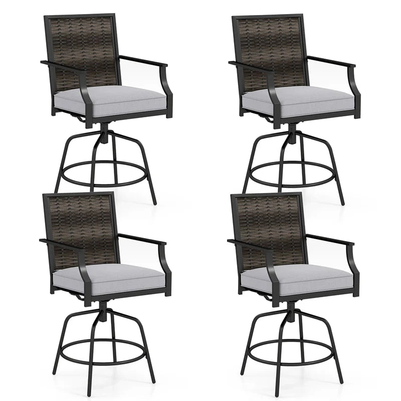Outdoor PE Wicker Swivel Bar Stools Set of 2, Metal Frame Counter Height Patio Chairs with Back & Cushions - Product image 9