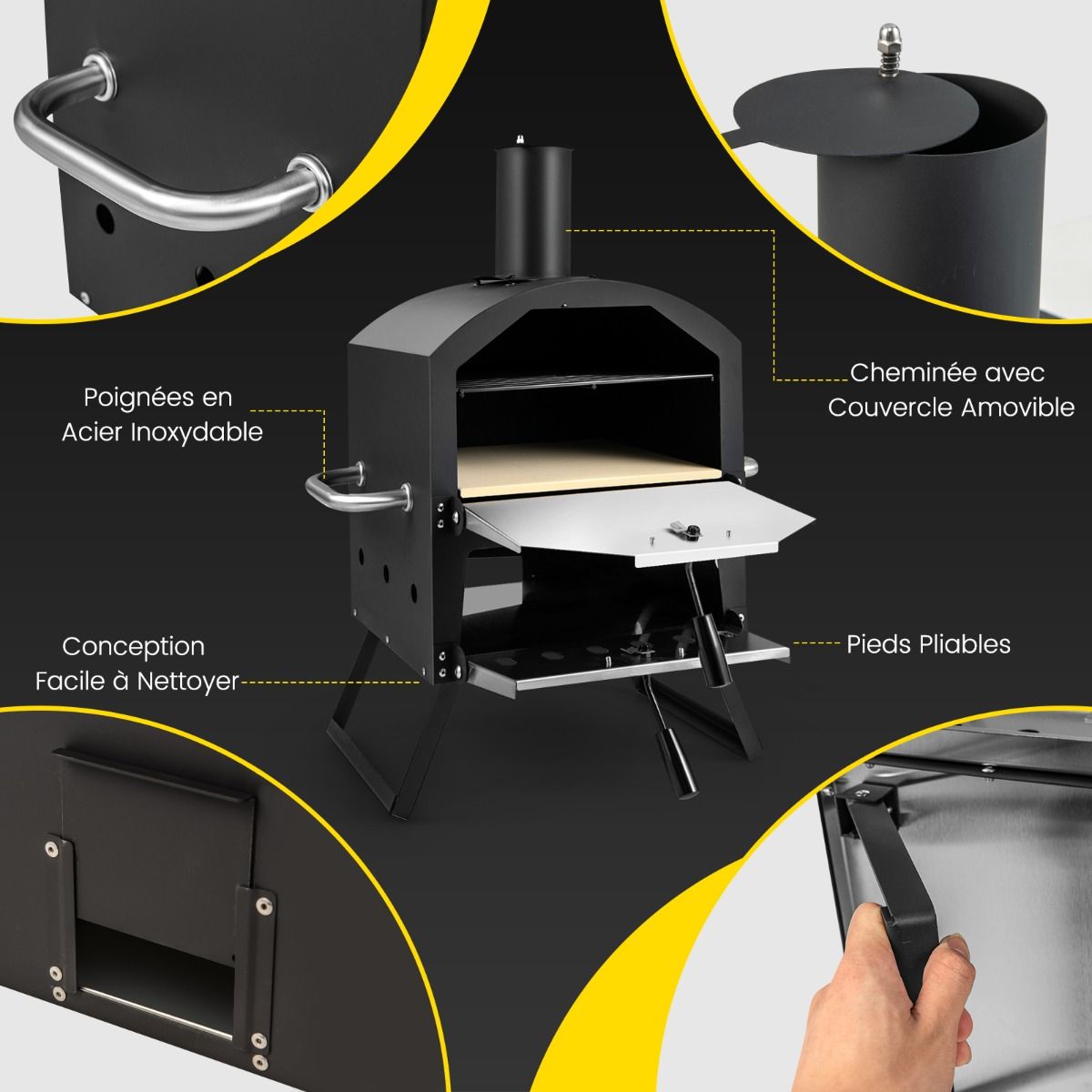 2-Layer Outdoor Pizza Oven Removable Middle Shelf with Pizza Stone Rack Shovel Waterproof Cover Chimney -