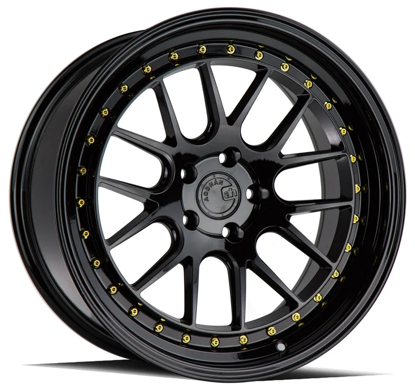 Aodhan DS06 19" 5x114.3 Gloss Black w/ Gold Rivets