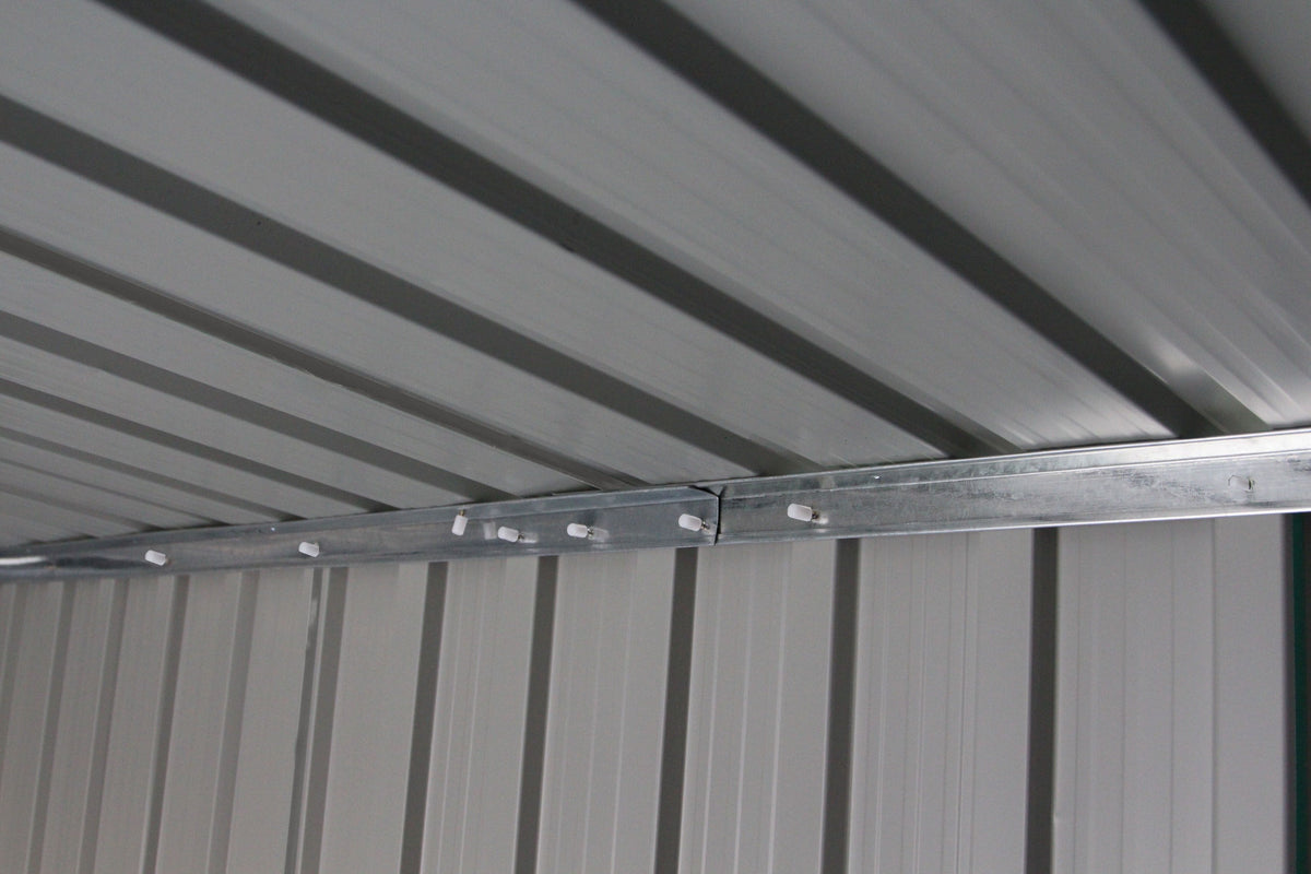 Galvanized Sheet Garden Shed Tool Storage Shed Double Door 2 Vents, 277x191x192cm, Gray and White -