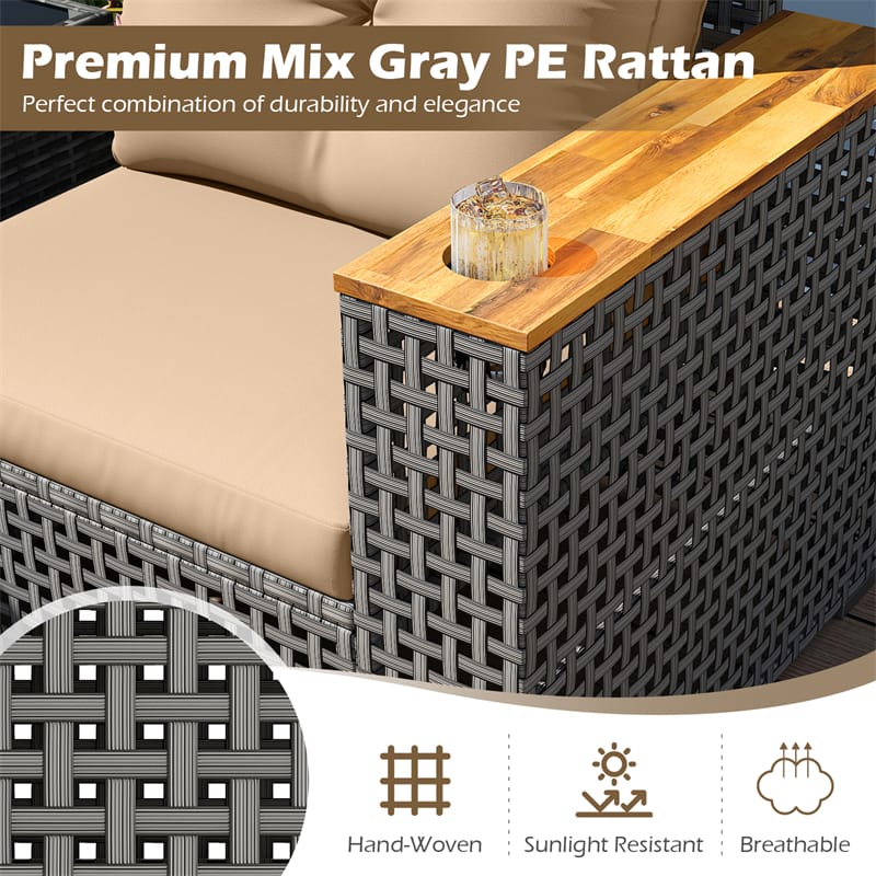 86.5" 3-Seat Patio Wicker Sofa, 3PCS Modular PE Rattan Sectional Furniture Set with Cup Holders & Wood - Product image 19