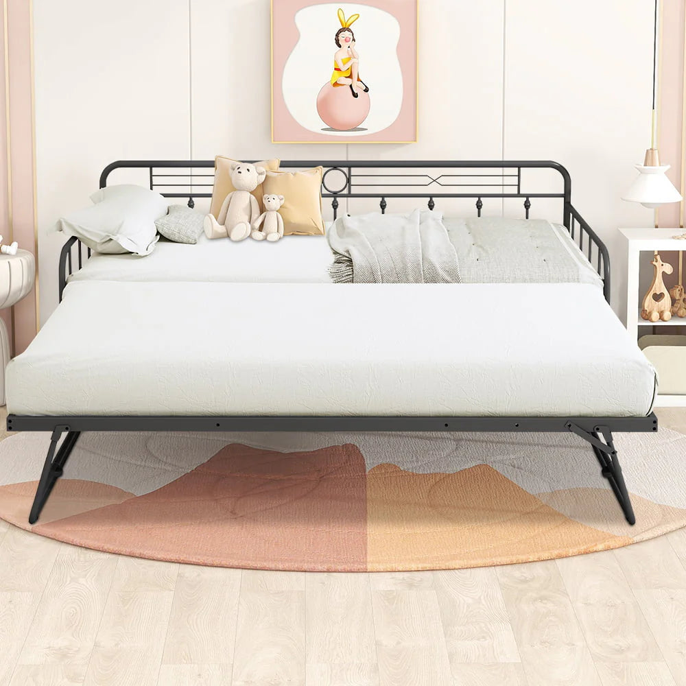 Sesslife Metal Daybed with Adjustable Trundle, Twin Size Daybed with Twin Size Pop up Trundle Bed, Heavy - Product image 7