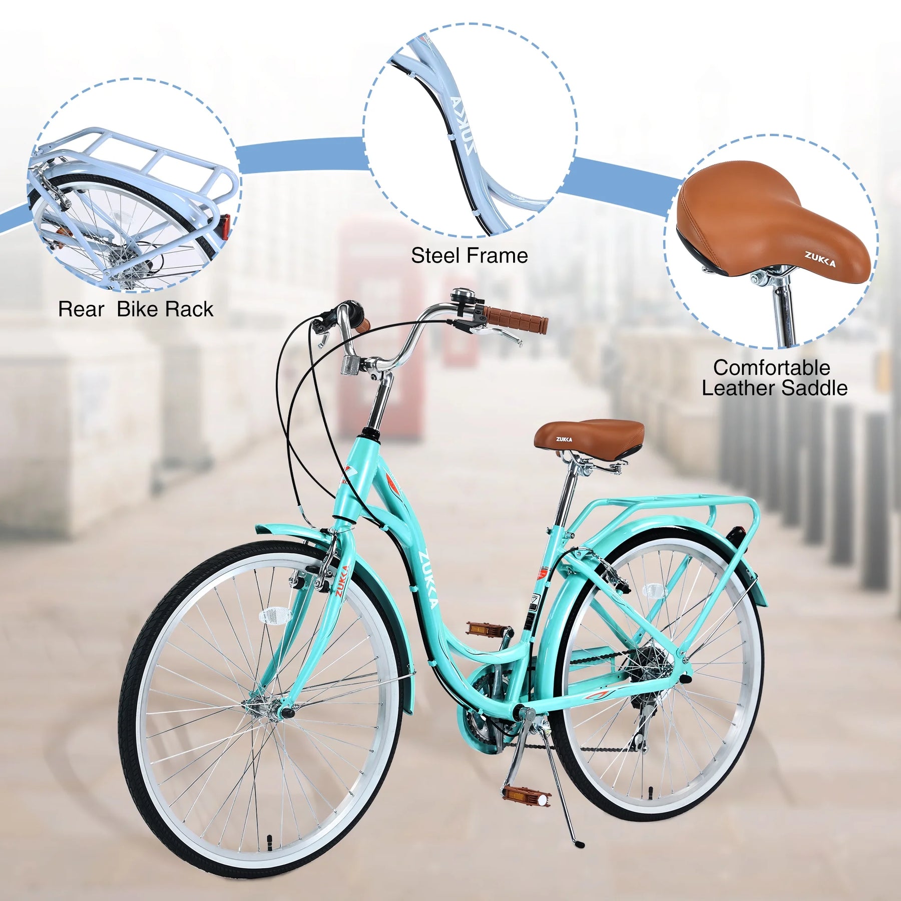 26 in Women'S Bike, Adult Cruiser Bicycle Shimano 7 Speed Steel Frame City Commuter Bike for Ladies, Green - Product image 2