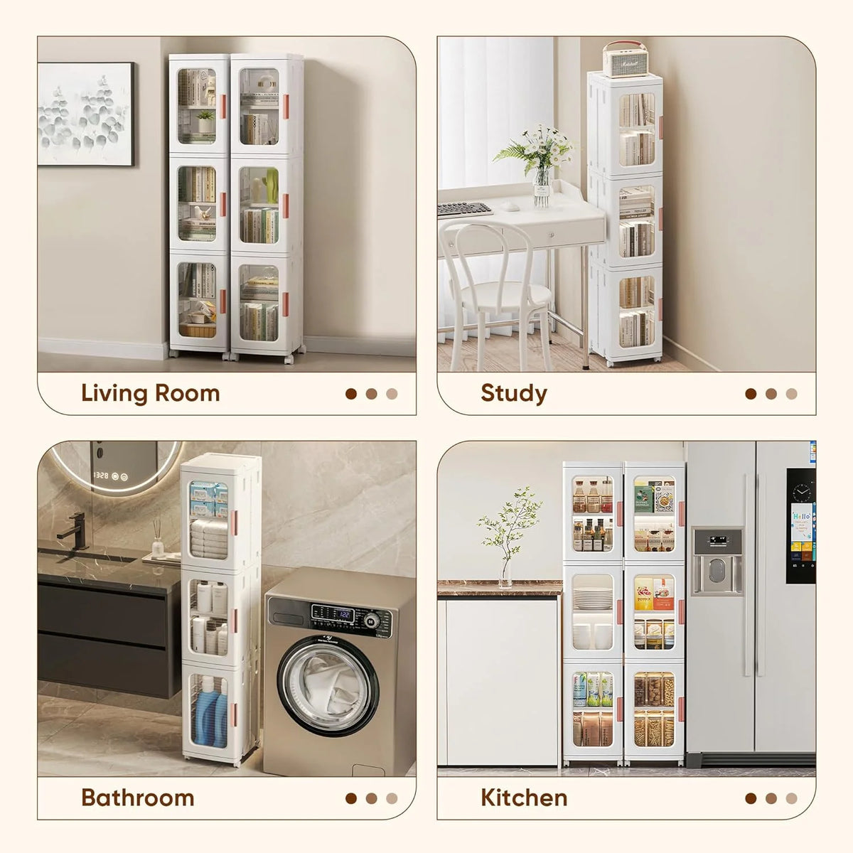 Slim Kitchen Pantry Storage Cabinet with Doors and Shelves, 3 - Tiers Plastic Narrow Storage Organizer - Product image 8