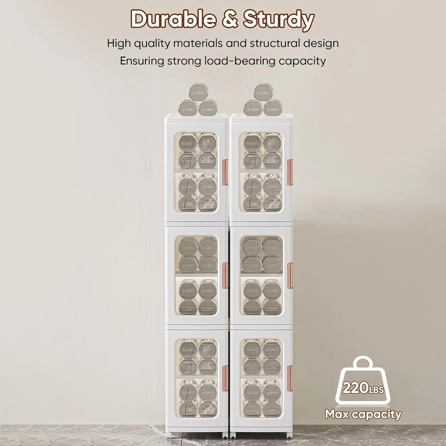 Slim Kitchen Pantry Storage Cabinet with Doors and Shelves, 3 - Tiers Plastic Narrow Storage Organizer - Product image 7