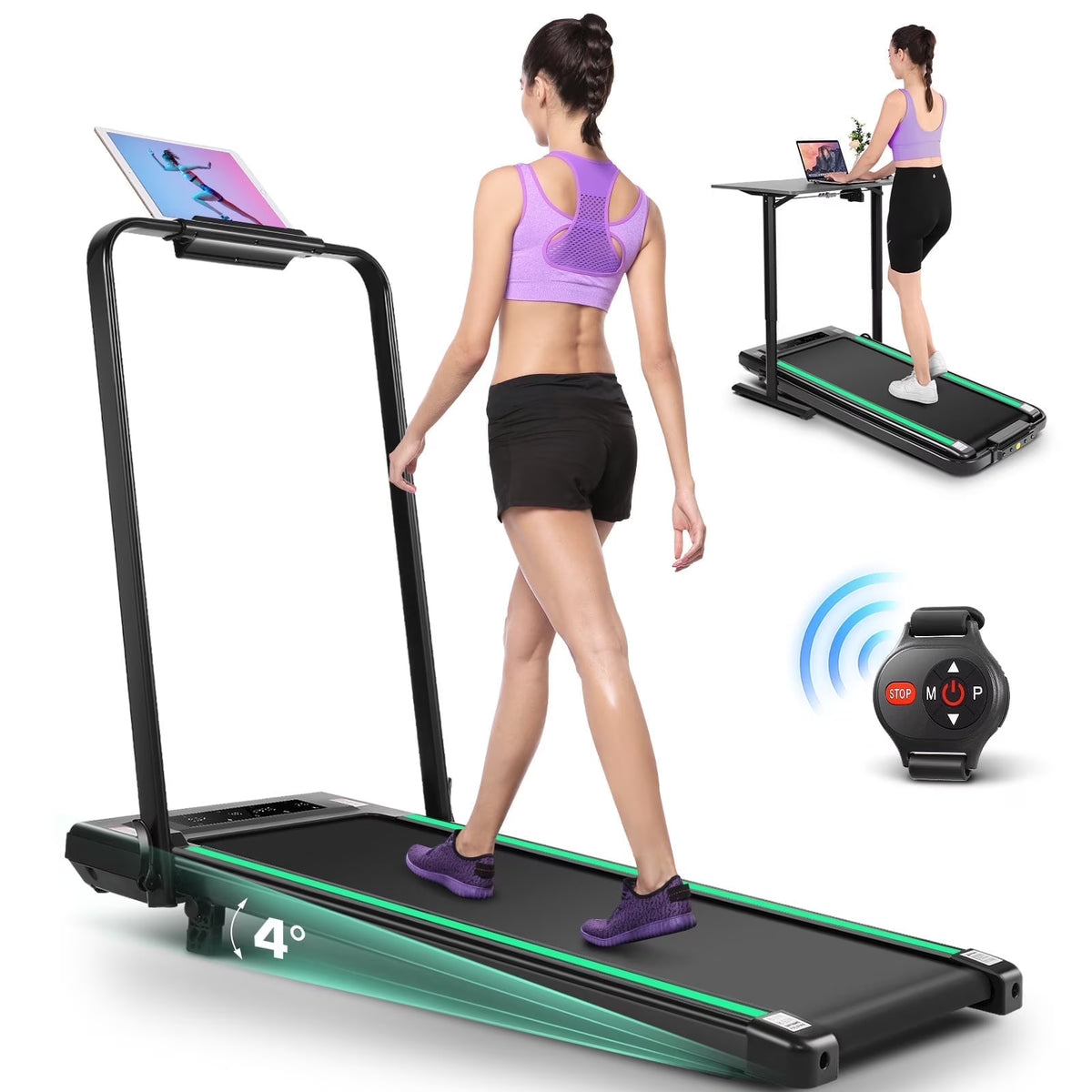 2 in 1 Walking Pad Treadmill with Incline, 2.5HP Under Desk Treadmill with Handle Remote Control & LED - Product image 1