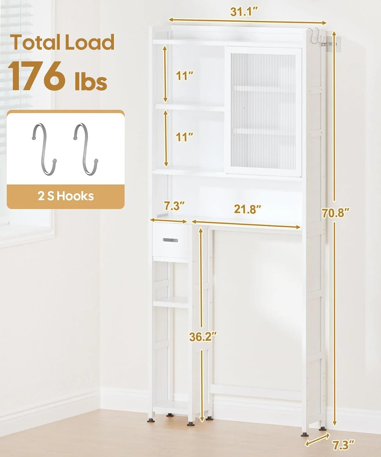 Over the Toilet Storage Cabinet with Acrylic Door Panel and Paper Towel Drawer, Bamboo Space Saver Shelf - Product image 2