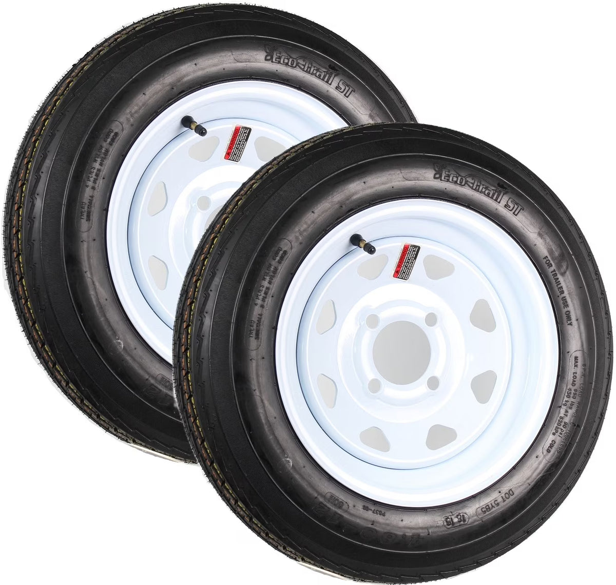 Ecustomrim 2 - Pack Trailer Tires on Rims 4.80 - 12 480 - 12 4.80 x 12 Load B 4 Lug White Wheel - Product image 1