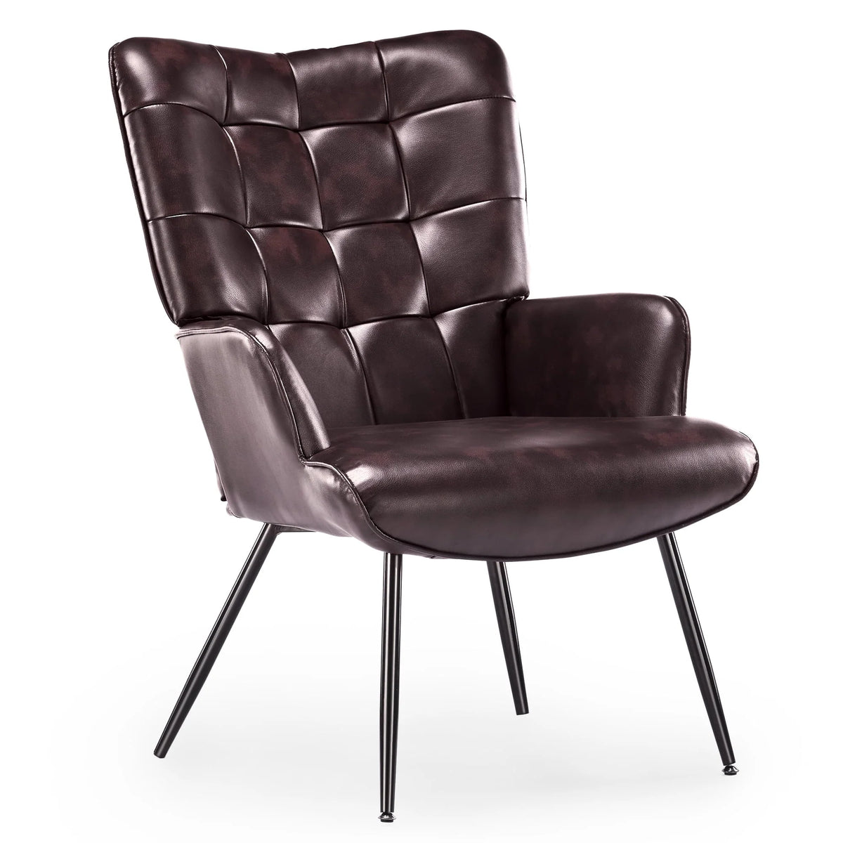 Unikome Livingroom Chair Modern Accent Chair, Faux Leather Wingback Accent Chair PU Leather Accent Chair for Home Office/Living Room/Bedroom, Maroon