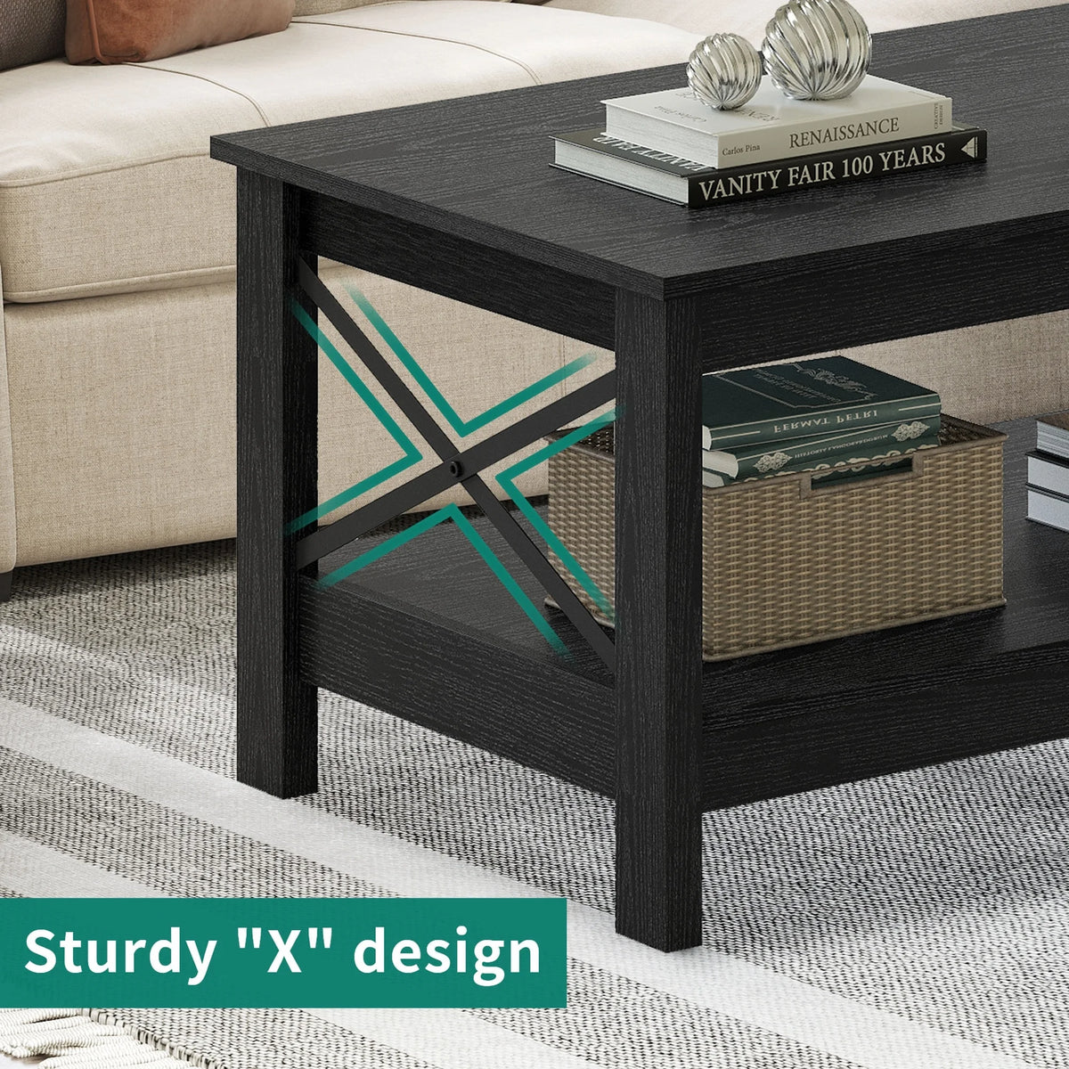 Moasis Farmhouse Coffee Table with Storage 2 - Tier Center Table for Living Room Grey Wash Top+White - Product image 15