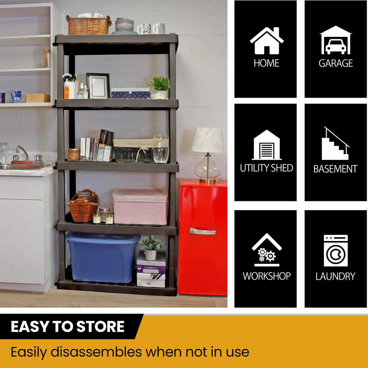 Hyper Tough Large 5 - Tier Shelving Unit, W36 x D18 x H74" Interlocking Multipurpose Organizer, Black - Product image 5