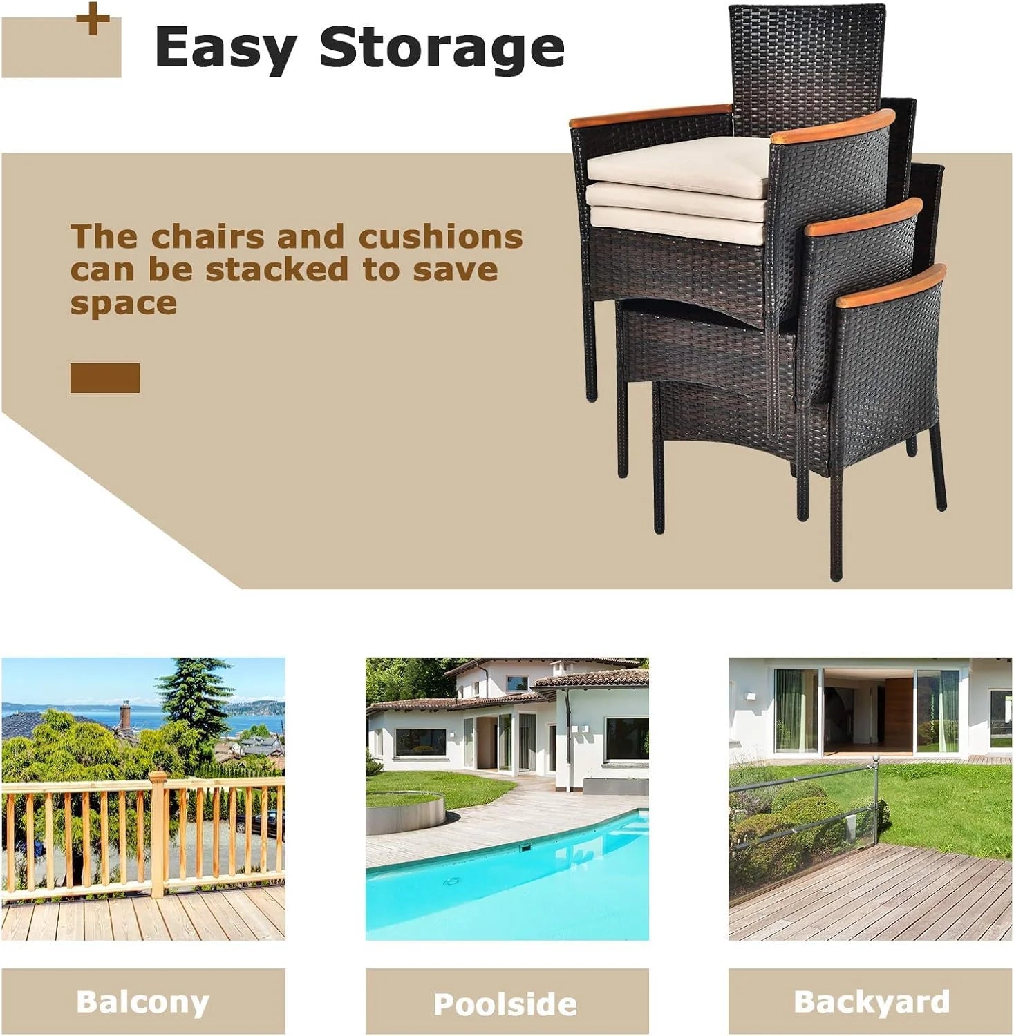 Tangkula Outdoor Patio Wicker Chairs Set of 6 for Poolside - Product image 7