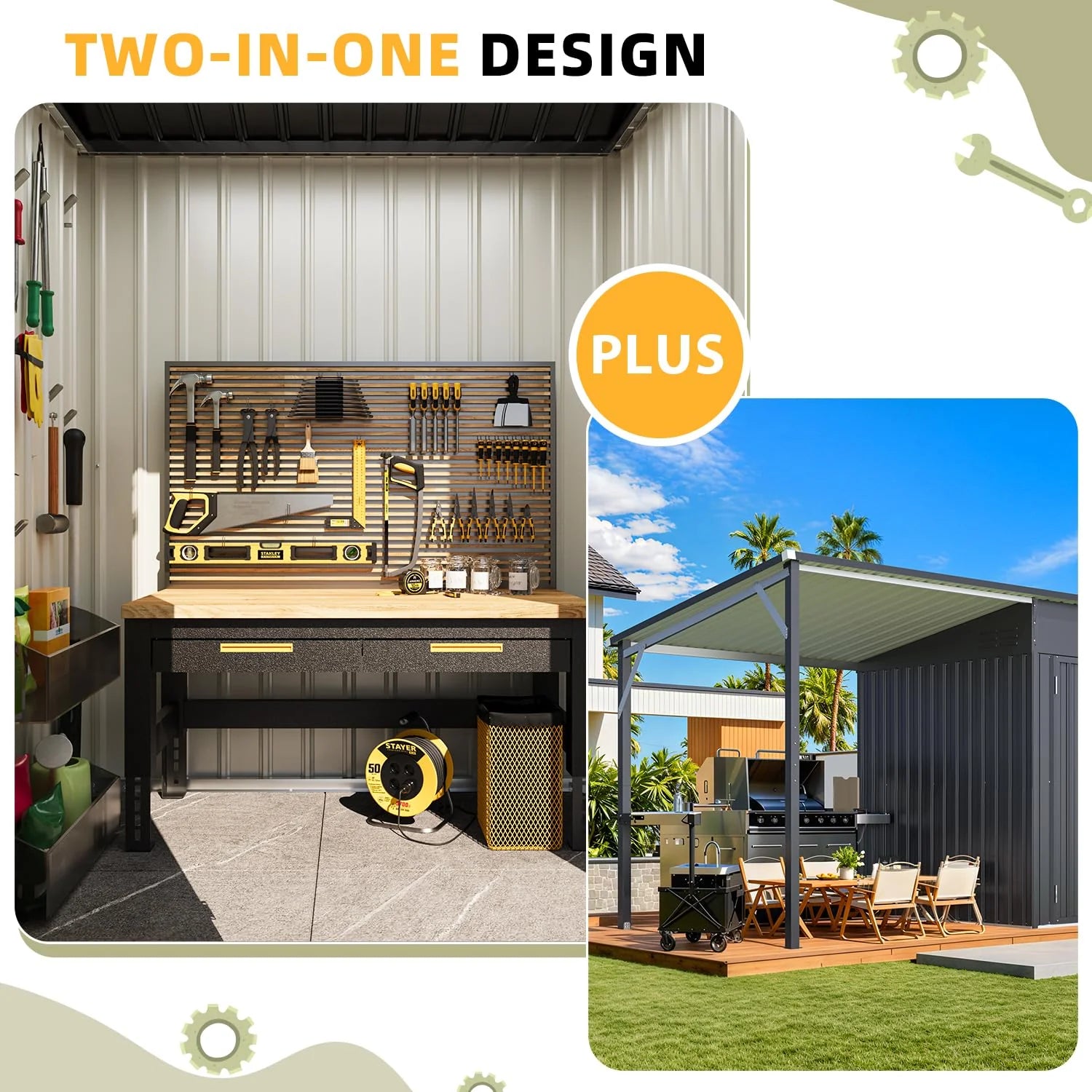 AECOJOY 6'x14' Outdoor Open-Sided Storage Shed with Attached Hardtop Metal Pergola - Product image 4