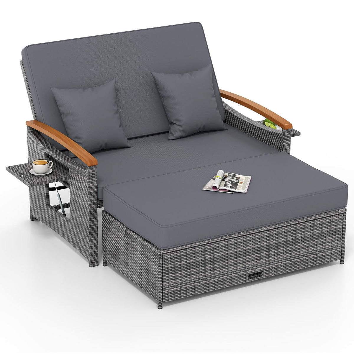 Tangkula Patio Rattan Daybed with 4-Level Adjustable Backrest - Product image 1