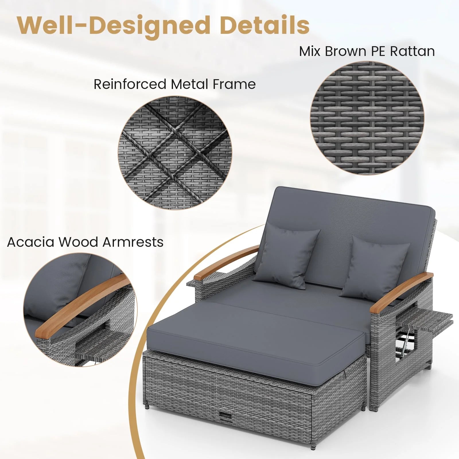 Tangkula Patio Rattan Daybed with 4-Level Adjustable Backrest - Product image 9
