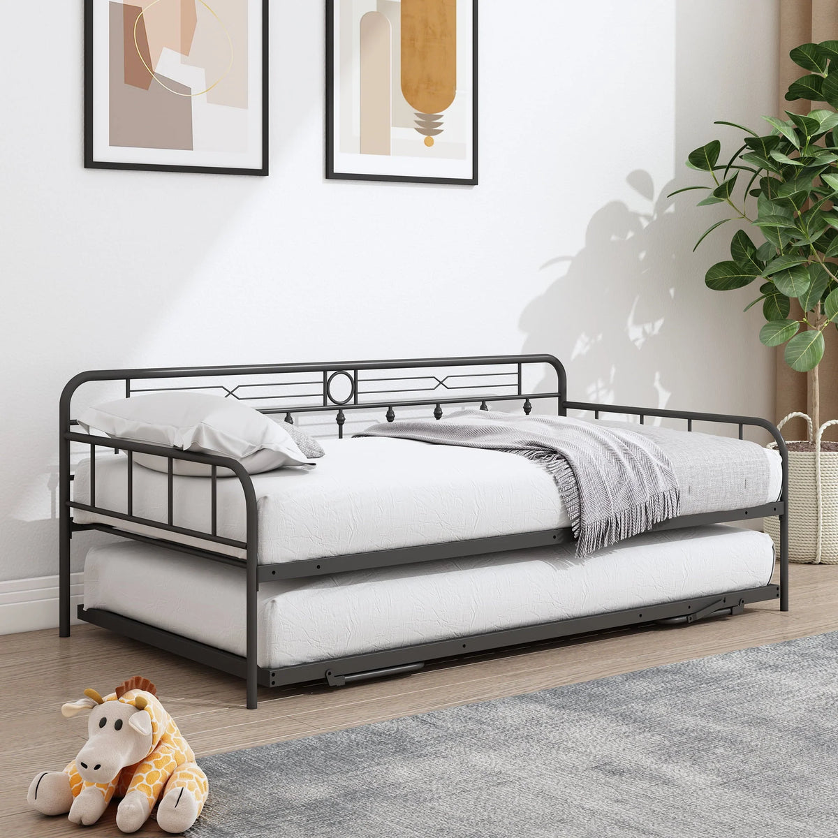 Sesslife Metal Daybed with Adjustable Trundle, Twin Size Daybed with Twin Size Pop up Trundle Bed, Heavy - Product image 8