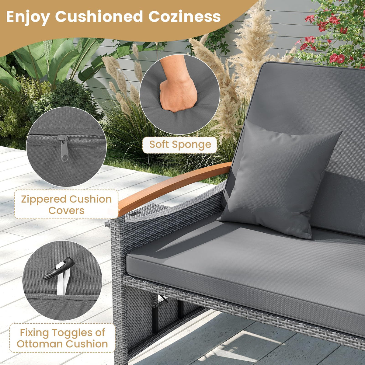 Tangkula Patio Rattan Daybed with 4-Level Adjustable Backrest - Product image 8