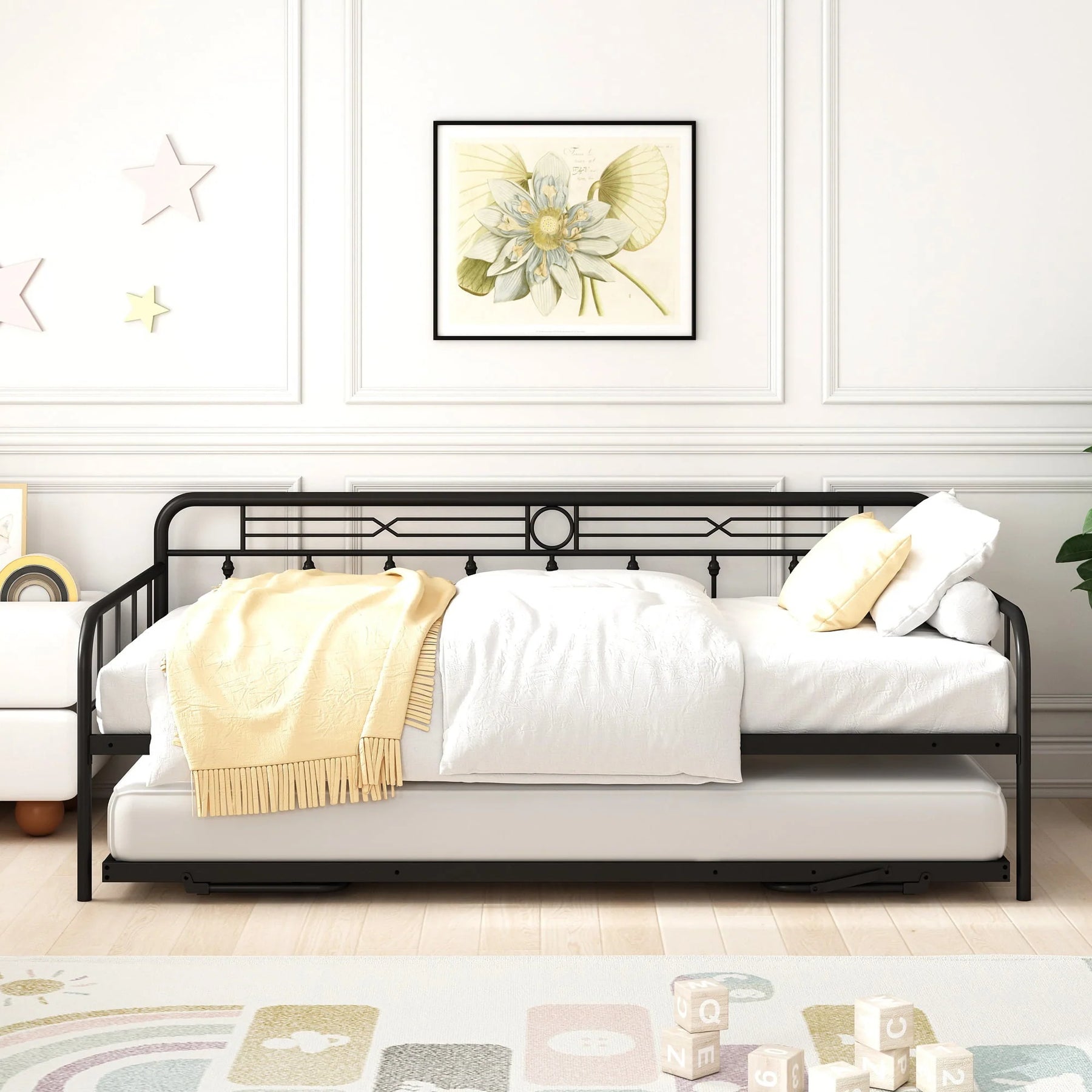 Sesslife Metal Daybed with Adjustable Trundle, Twin Size Daybed with Twin Size Pop up Trundle Bed, Heavy - Product image 3