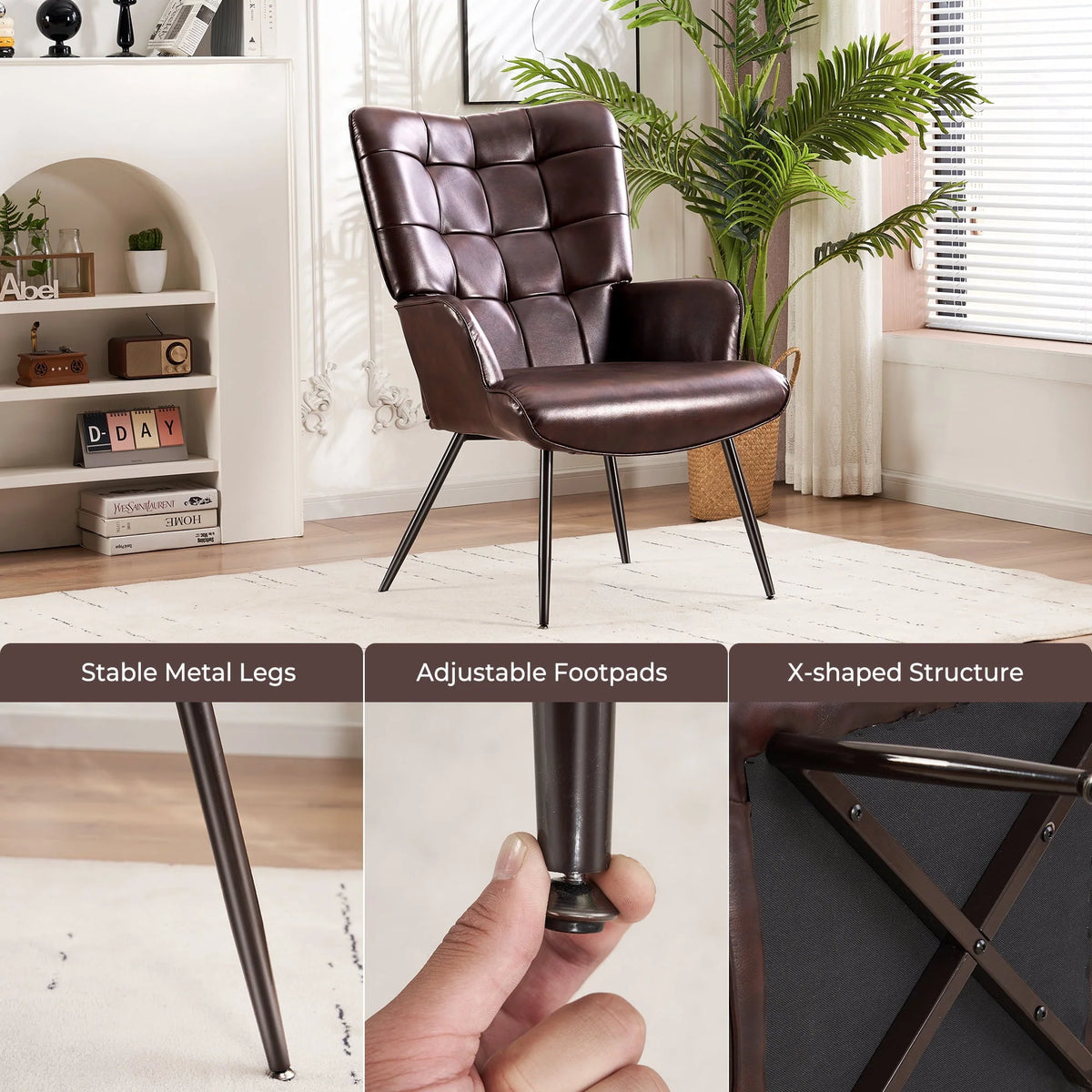 Unikome Livingroom Chair Modern Accent Chair, Faux Leather Wingback Accent Chair PU Leather Accent Chair for Home Office/Living Room/Bedroom, Maroon
