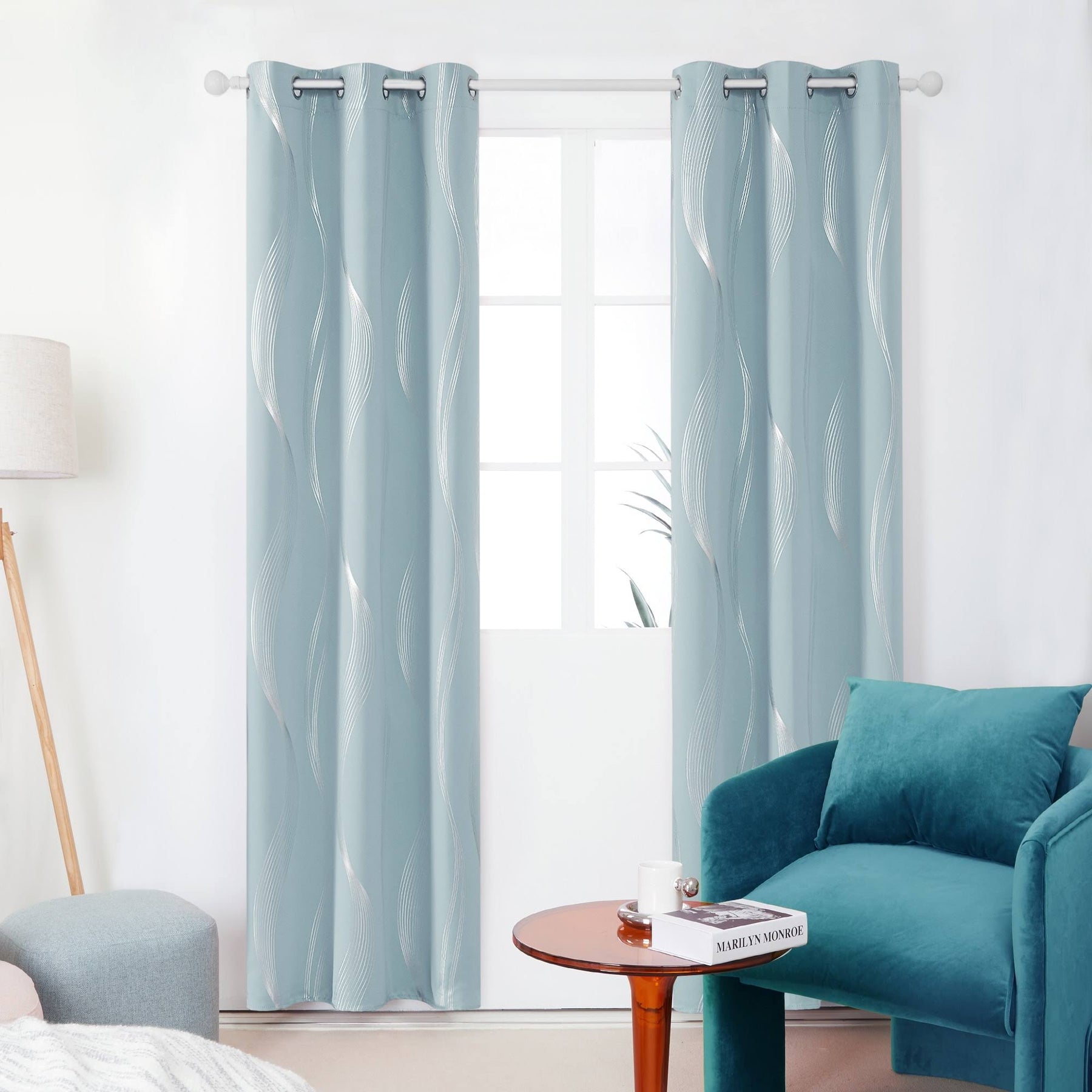 Deconovo Room Darkening Blackout Curtains Foil Print Wave Striped Grommet Window Curtains for Living Room - Product image 1