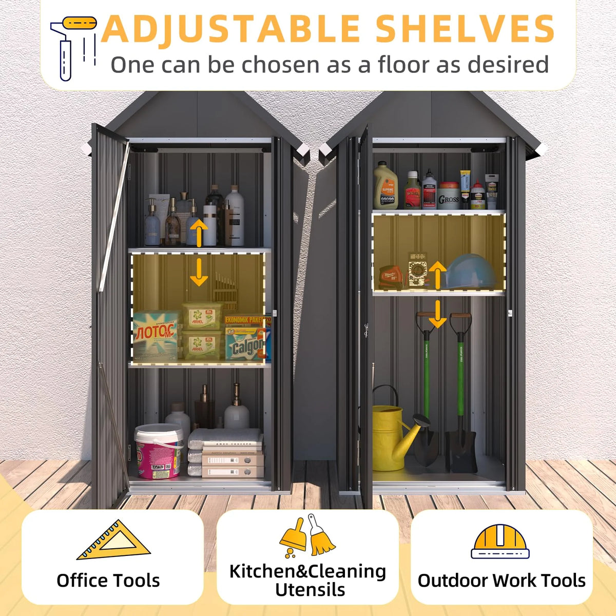 AECOJOY Vertical Outdoor Storage Cabinet with 2 Removeable Shelves - Product image 5