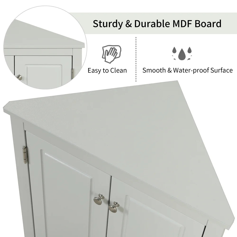 Home Floor Corner Cabinet with Adjustable Shelves and Two Doors, Triangle Bathroom Storage Cabinet - Product image 20