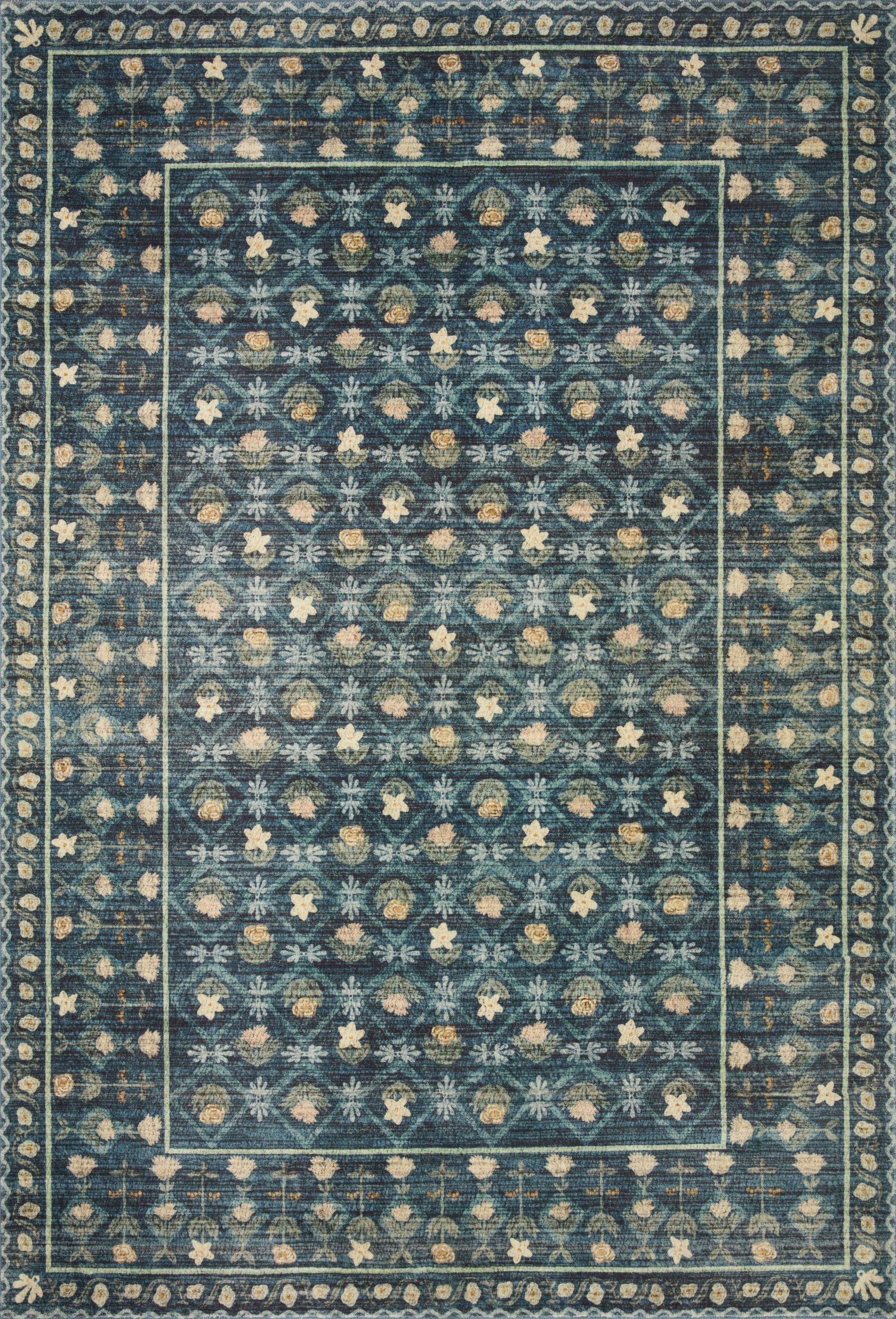 Rifle Paper Co. x Loloi 5'0" x 7'6" Indigo Eden feat. CloudPile Lattice (EDE-03) Area Rug - Product image 1