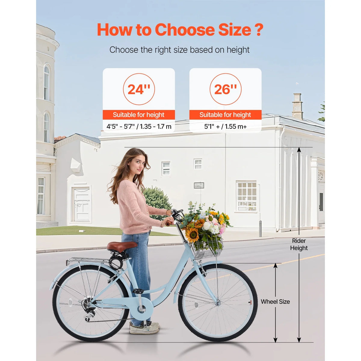 KFFKFF 26" Cruiser Bike, 7 - Speed, Pale Blue Coastal Riding Bike with Spacious Basket and Back Stand - Product image 3
